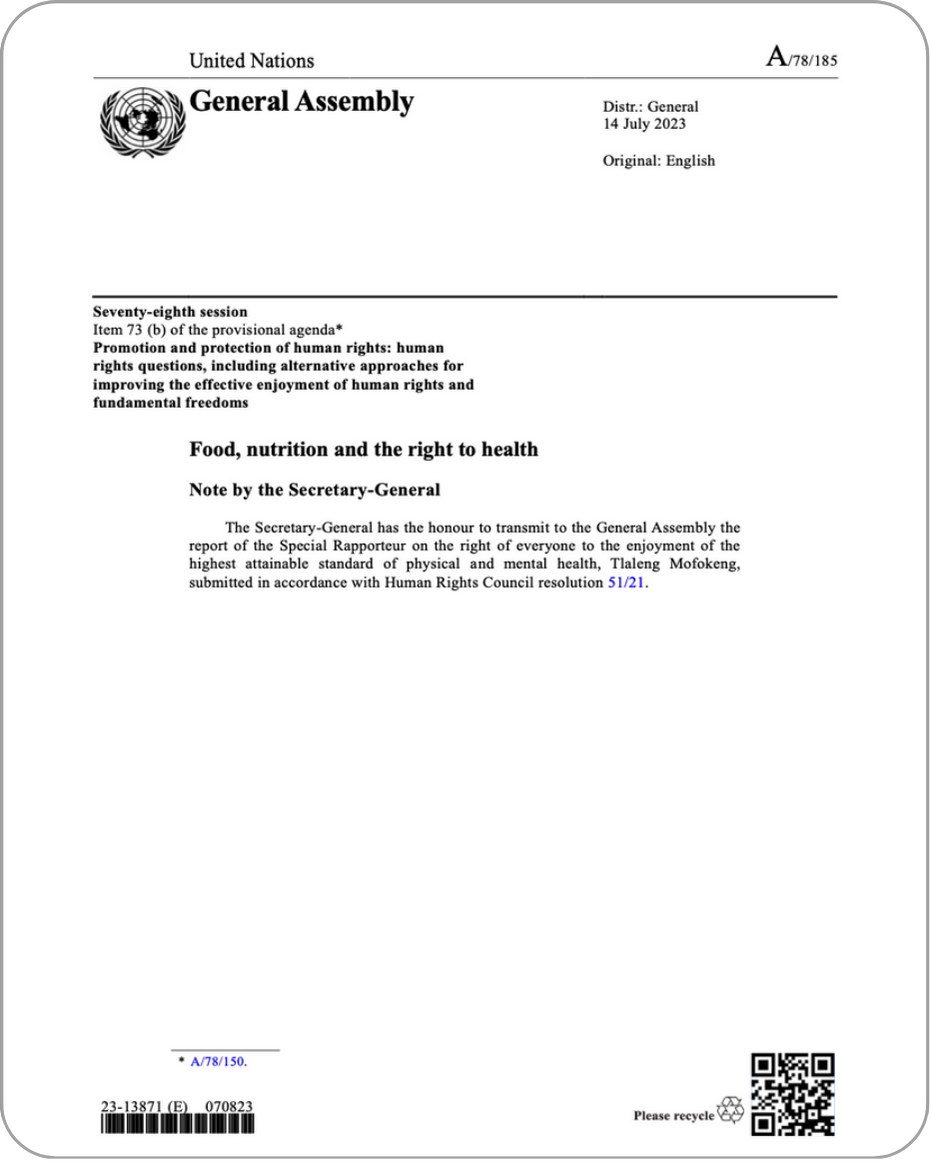 Food, nutrition and the right to health